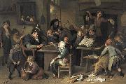 Jan Steen, A school class with a sleeping schoolmaster, oil on panel painting by Jan Steen, 1672